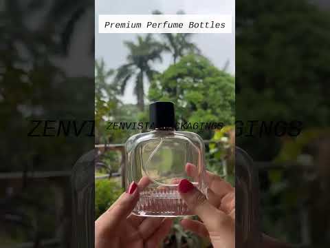 [ZMS57] Transparent Perfume Bottle With Black Cap & Gold Streak - 100ml