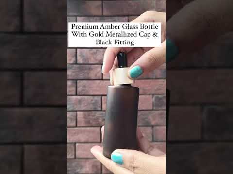 [ZMG141] Amber Frosted Bottle With Gold Metallized Cap & Black Fitting