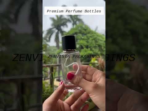 [ZMS13] Transparent Round Glass Gold Neck Perfume Bottle With Simple Black Cap - 50ml