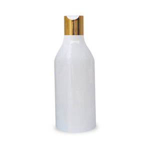 Milky White Bottle, White PET Bottle  Zenvista Packagings, Packagings Solution,  Disktop cap , White Bottle with Gold  Disktop cap, Cosmetic Bottle, Cosmetic  Products Packagings, Bottle for Shampoo ,  Lotion , Hand Wash, Body Wash , Massage Oil 