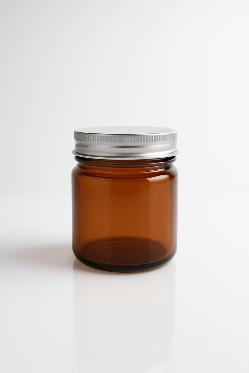 [ZMJ68] Amber Transparent Glass Jar With Airtight Silver Tin Cap