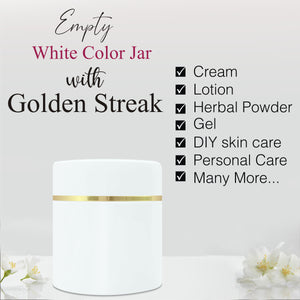 empty white bottles, cosmetic jars , empty jars , white jars , white cap jars , 100 gm empty white jars , golden lining jars , 100gm white color jars , reusable jars , cosmetic jars , zenvista , premium jars, double lid jars , zenvista double lid white jars , empty cosmetic jars . 100 gm jars , 100gm white jars