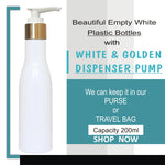 Load image into Gallery viewer, zenvista 200 ml empty milky color bottle with gold plated white dispenser Empty White Color Cosmetic Bottle with Gold Dispenser Pump, Transparent Packaging Bottles For Cosmetic Packaging empty 200ml bottle
