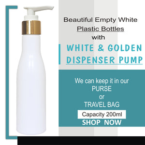 zenvista 200 ml empty milky color bottle with gold plated white dispenser Empty White Color Cosmetic Bottle with Gold Dispenser Pump, Transparent Packaging Bottles For Cosmetic Packaging empty 200ml bottle