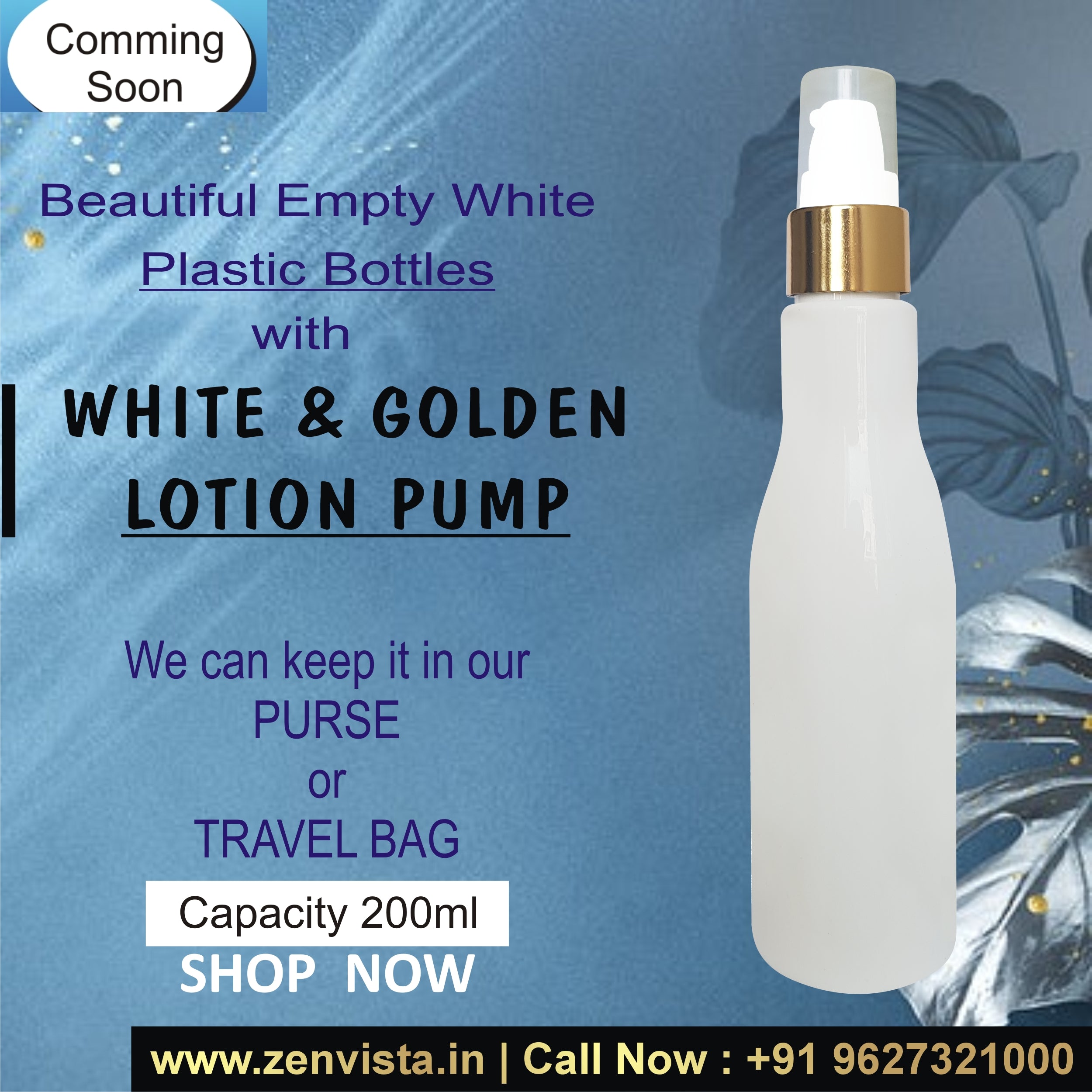 zenvista 100ml empty White Color Bottle With Gold Plated White Lotion Pump for lotion serum oil bottle for shampoo, shampoo bottle, sanitizer bottle, mist spray bottle, plastic bottle, lotion pump bottle