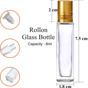 TRANSPARENT GLASS ROLL ON BOTTLE, SQUARE SHAPE - 8ml |ZMG25|