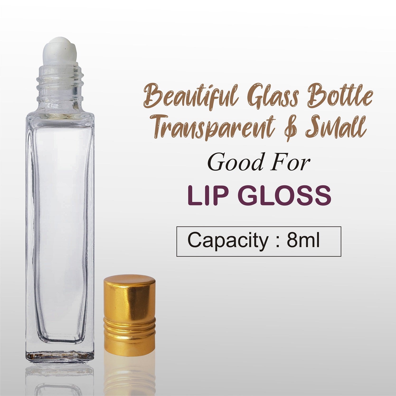 TRANSPARENT GLASS ROLL ON BOTTLE, SQUARE SHAPE - 8ml |ZMG25|