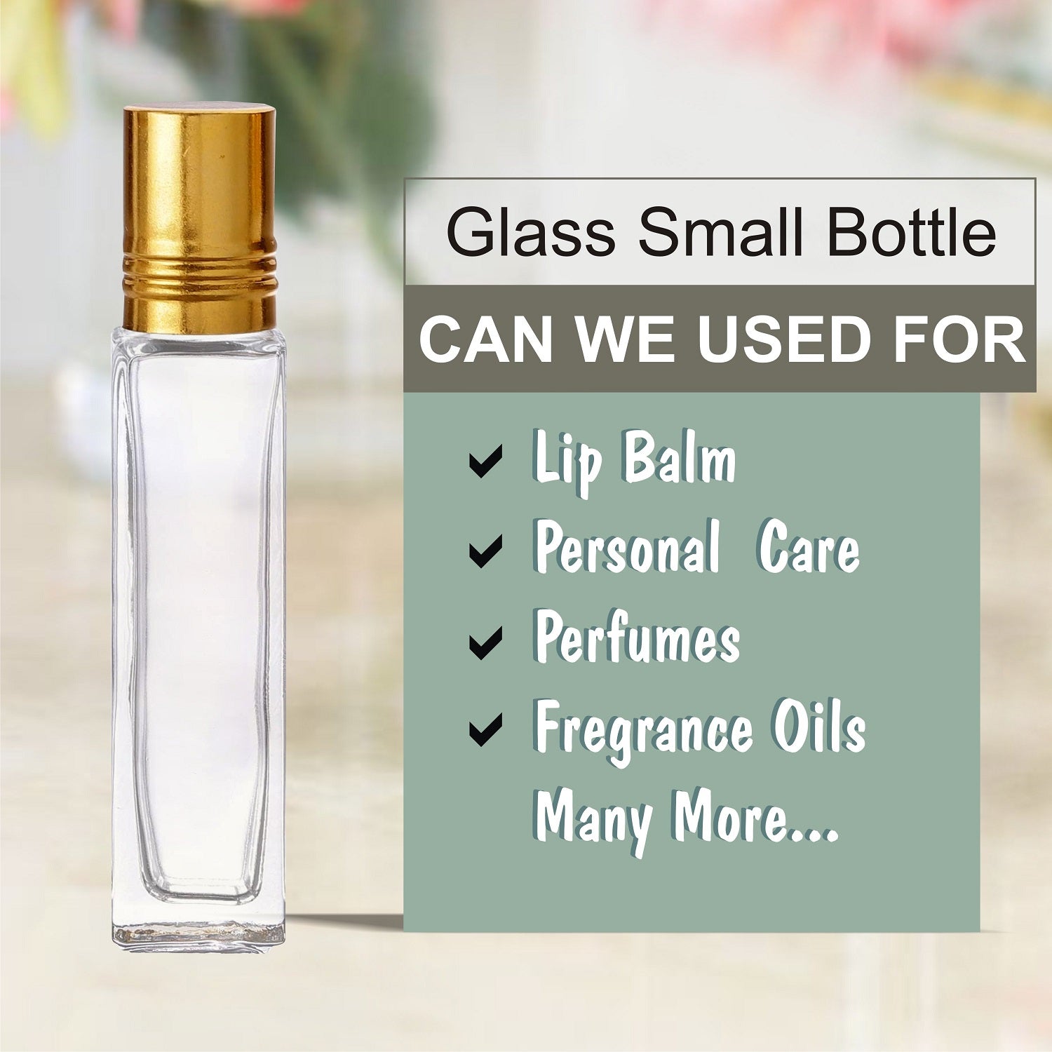 TRANSPARENT GLASS ROLL ON BOTTLE, SQUARE SHAPE - 8ml |ZMG25|