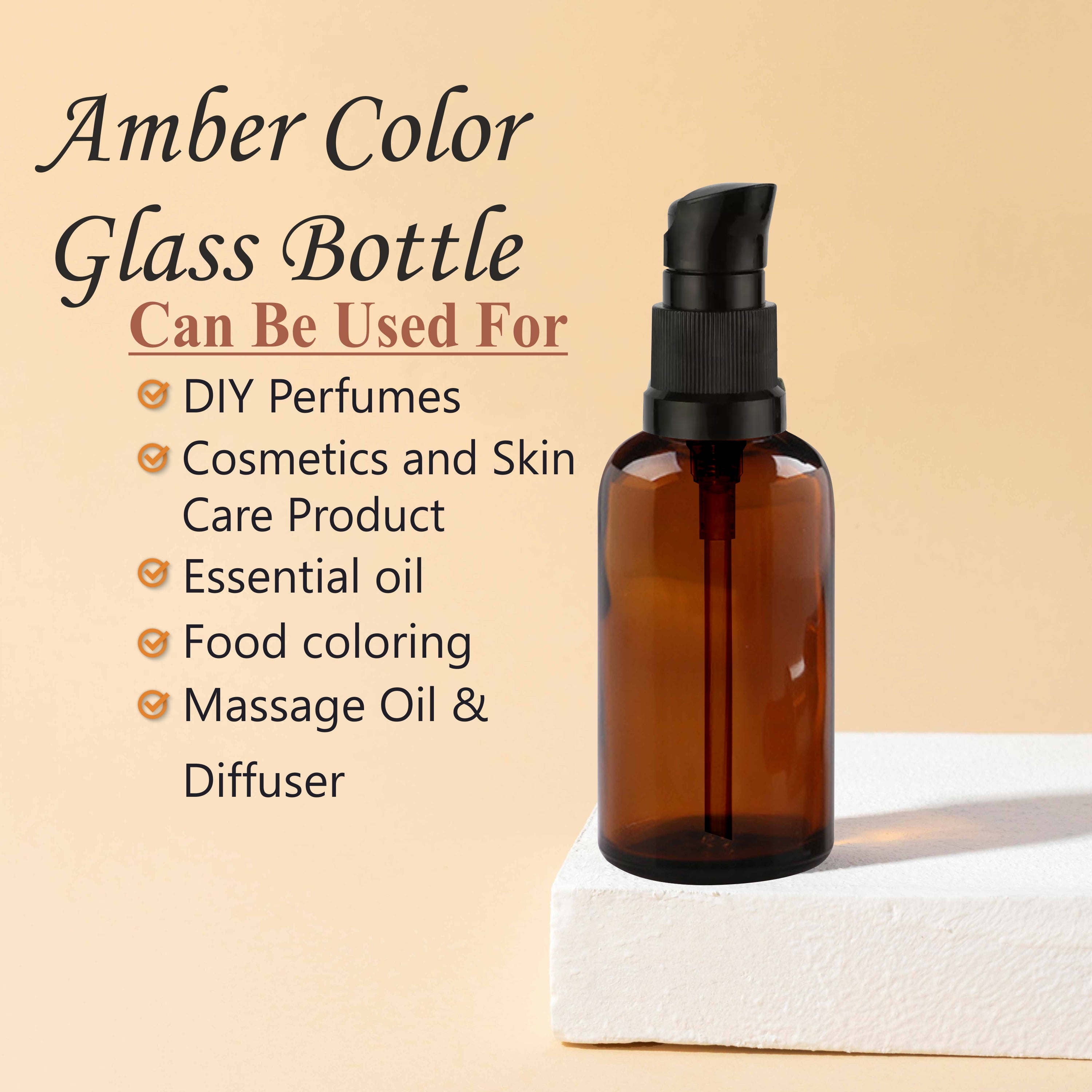 Amber Color Glass Bottle With Black Lotion Pump Capacity 10ml,15ml, 20ml & 25ml 30ml | ZMG36 |