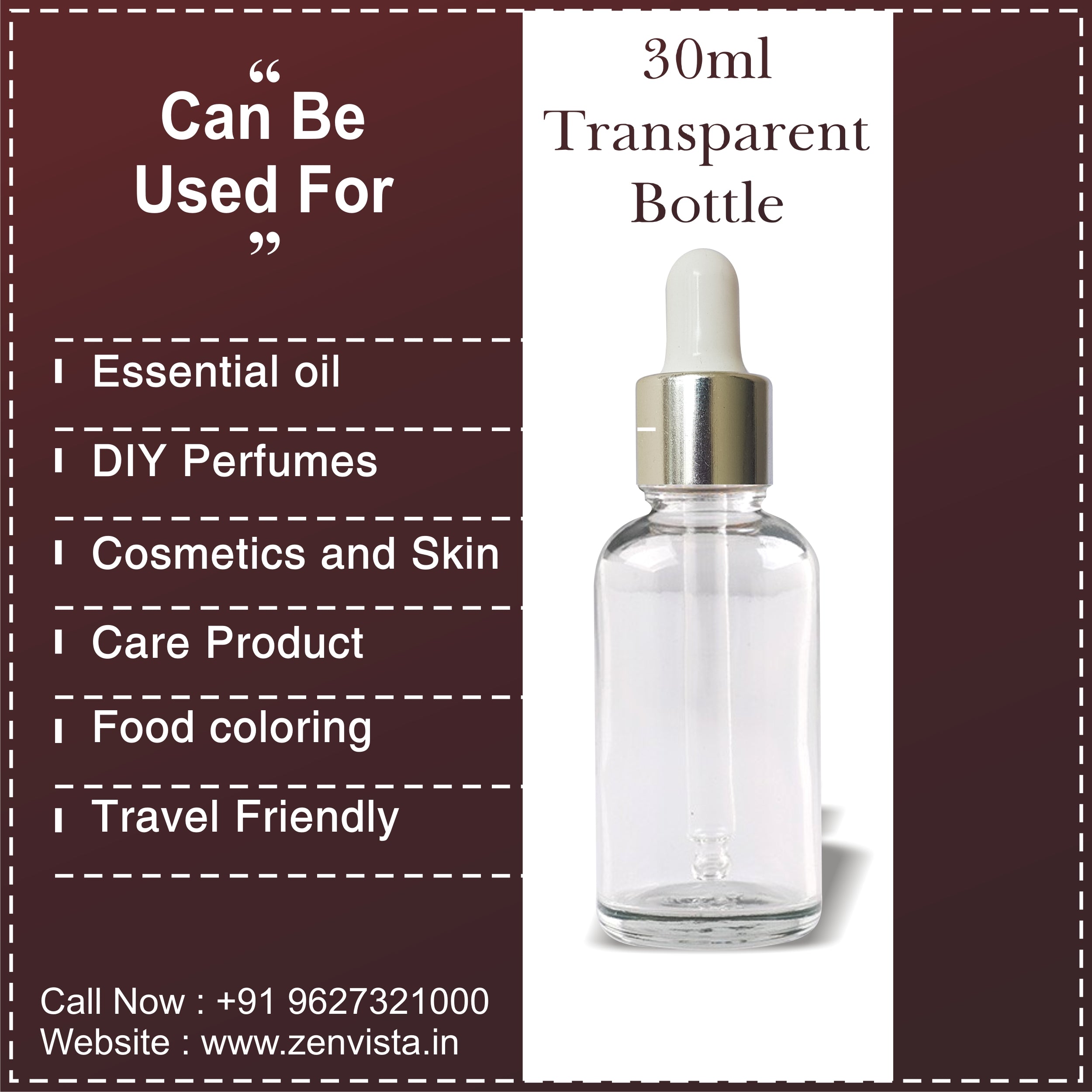 Transparent Glass Bottle With silver Plated Dropper [ZMG07]