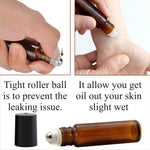 Load image into Gallery viewer, roll on bottles , glass roll on , 10 ml bottles , glass bottles , roll on bottles , black cap roll on bottles , amber color roll on bottles , glass roll on , 10 ml roll on , bottles for lip balm , essential oil bottles , fragrance oil bottles , roll on amber color
