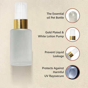 Frosted Glass Bottle With Golden Plated Lotion Pump 25ml, 30ml, 50ml, 100ml  [ZMG32]