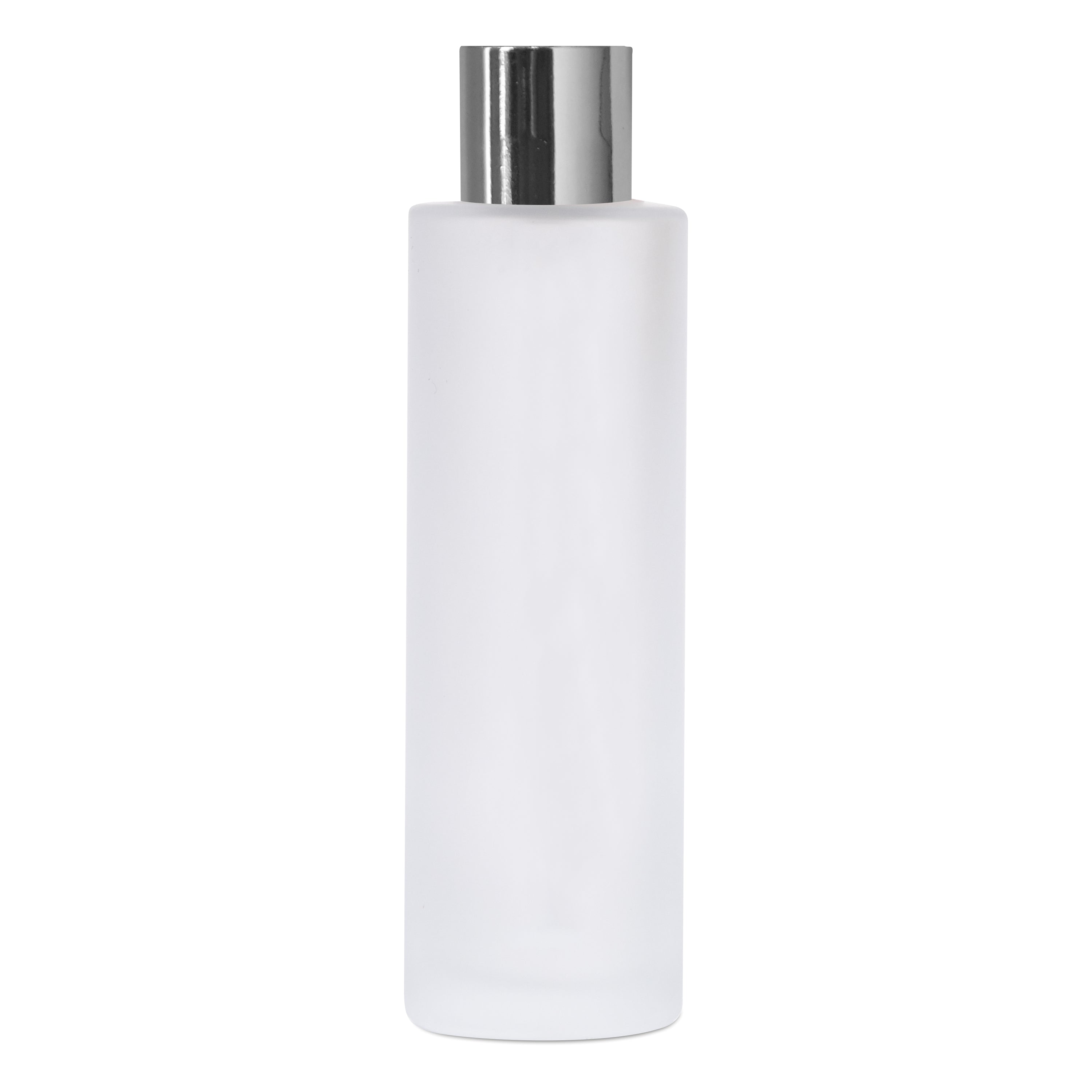 |ZMG44| FLAT SHOULDER FROSTED GLASS BOTTLE WITH SILVER PLATED CAP Available Size: 25ml, 30ml, 50ml, 100ml