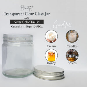 Transparent glass jar with silver tin lid  |200gm|  |100gm| ZMJ24|