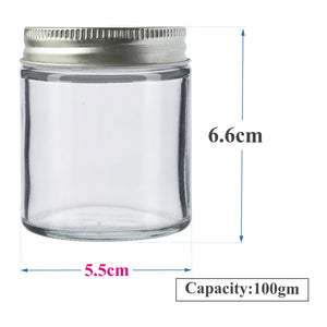 Transparent glass jar with silver tin lid  |200gm|  |100gm| ZMJ24|