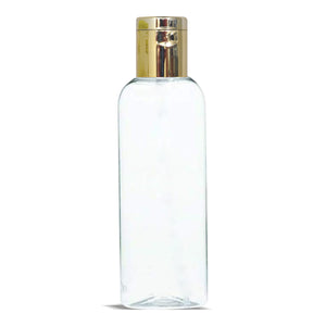 |ZMT73| TRANSPARENT PET BOTTLE WITH GOLD PLATED FLIPTOP CAP SILVER STREAK CAP Available Size: 100ml, 200ml