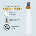 Load image into Gallery viewer, milky white color , empty color bottles , black color dispenser pump , 100 ml empty white color bottles , black color dispenser pump , pet bottle empty cosmetics bottles , bottles for lotion , shampoo bottles , reusable , refillable .
