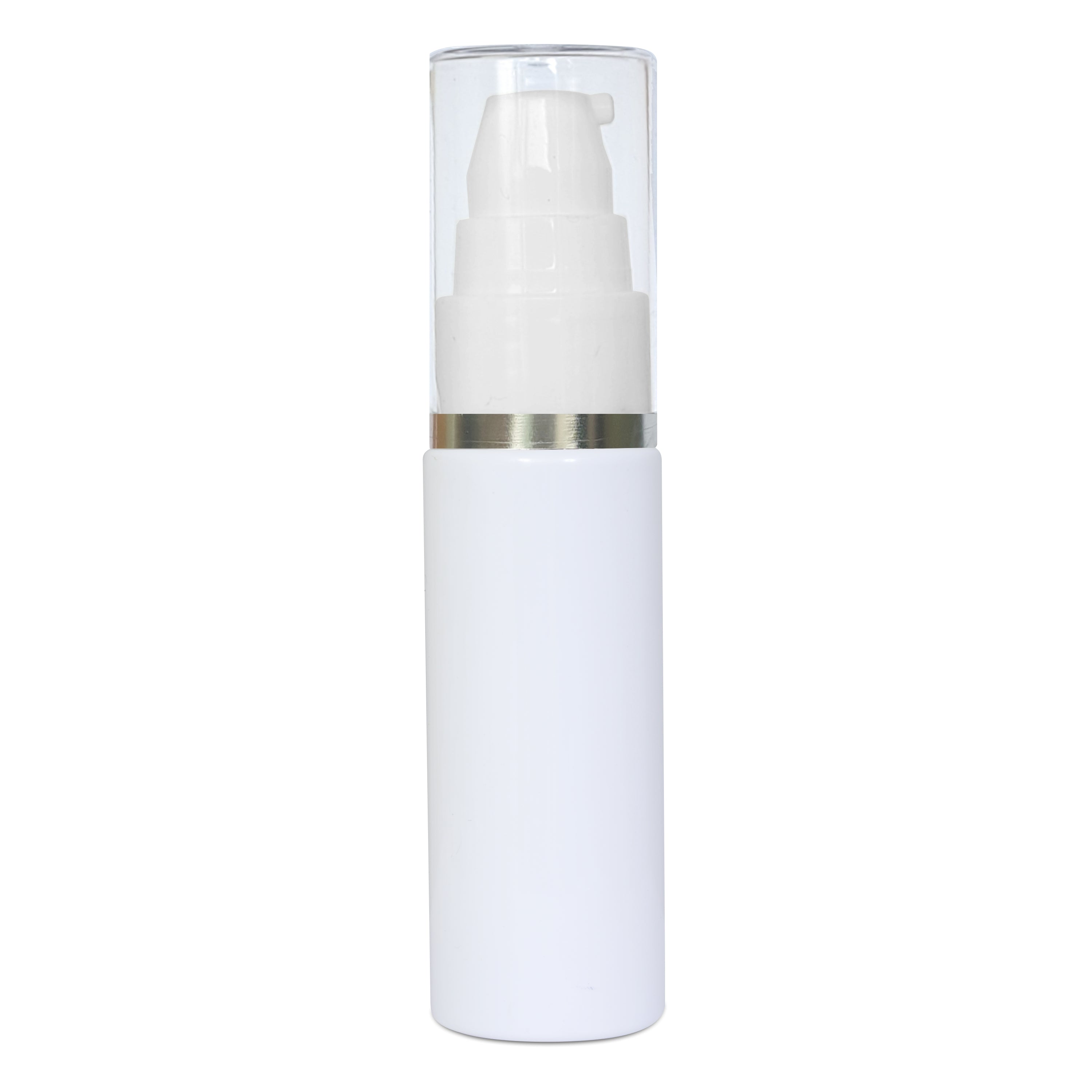 white pet bottle with silver streak lotion pump