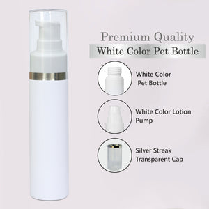 white pet bottle with silver streak lotion pump