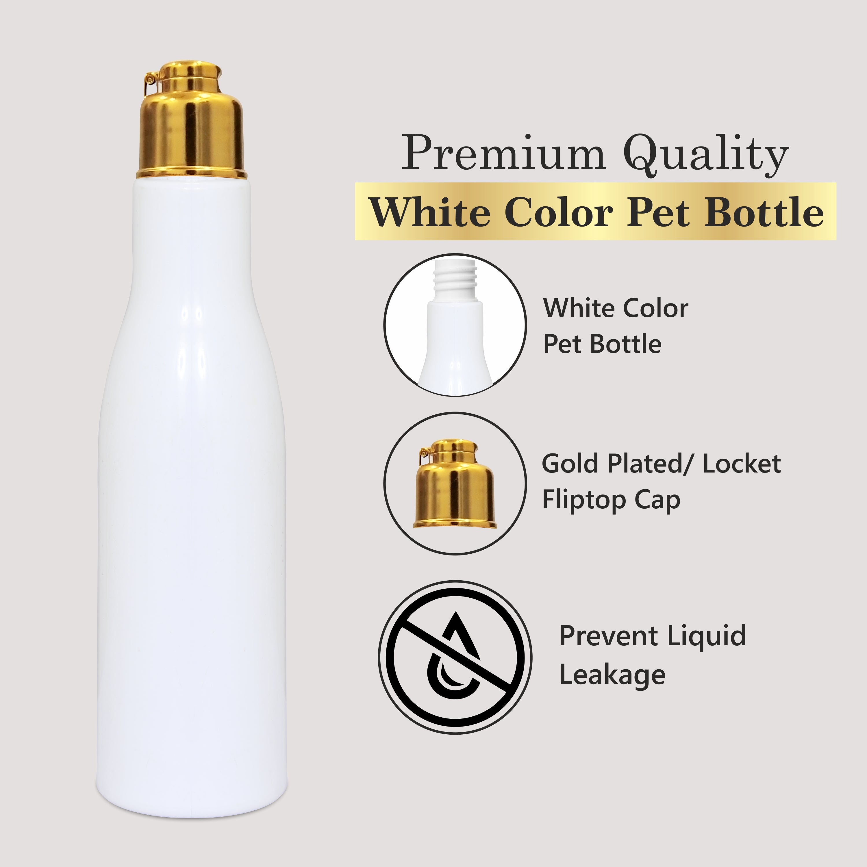 |ZMW45| MILKY WHITE ASTA BOTTLE WITH GOLD PLATED LOCKET FLIPTOP CAP ZMW44 Available Size: 100ml, 200ml