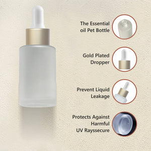 FROSTED GLASS BOTTLE WITH GOLD PLATED DROPPER [ZMG42]  25ML, 30ML , 50 ML