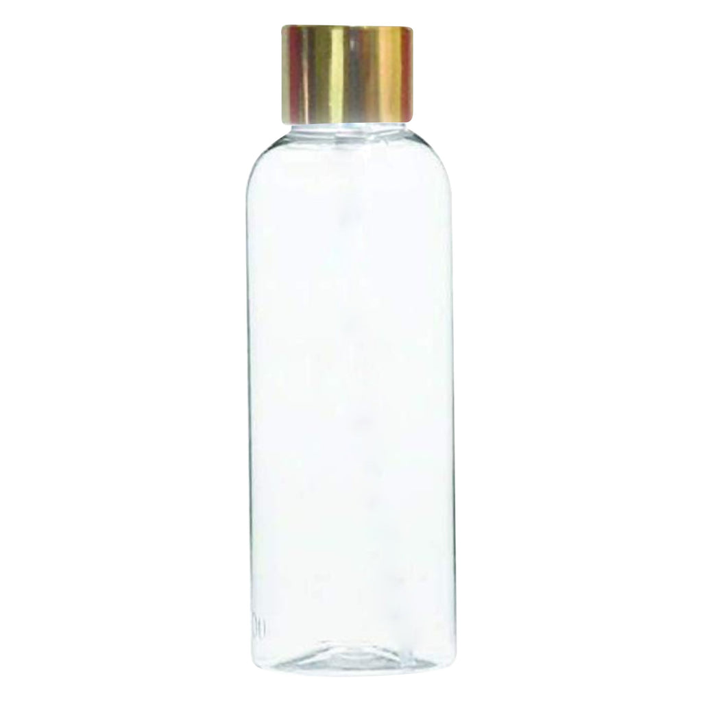 Zenvista transparent empty bottles , empty transparent bottles , golden screw capo bottles , empty bottles 100 ml , 100ml golden screw cap bottles , 200 ml bottles screw cap , transparent bottles for cosmetic packagings .