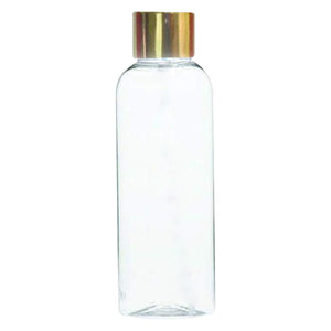 Zenvista transparent empty bottles , empty transparent bottles , golden screw capo bottles , empty bottles 100 ml , 100ml golden screw cap bottles , 200 ml bottles screw cap , transparent bottles for cosmetic packagings .