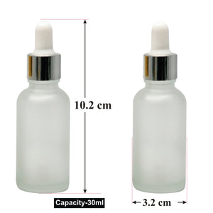 zenvista 15ml and 30ml Frosted Glass Dropper Bottle, Transparent Dropper Bottle, Amber Color Dark Brown Color Glass Dropper Bottle for Essential Oils, Serum, Perfume silver plated white dropper