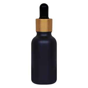 black glass , glass black color bottles , 30ml black droppers , gold plated black droppers , droppers for essential oils , glass droppers , black frosted glass, gold plated black droppers , 30 ml droppers .