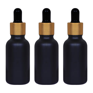 black glass , glass black color bottles , 30ml black droppers , gold plated black droppers , droppers for essential oils , glass droppers , black frosted glass, gold plated black droppers , 30 ml droppers .