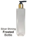 Load image into Gallery viewer, frosted empty bottles , bottles with dispenser pump , black dispenser pump ,, refillable , gold plated black dispenser, frosted glass bottles , cosmetic packagings , 200 ml empty bottles , shampoo bottles , body wash bottles.

