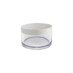 Load image into Gallery viewer, transparent jars with white cap , acrylic shan jars , white color transparent jars , transparent shan jars , 8 gm , 15gm , 30gm , 50gm , 100gm jars ., jars for cream , lotion jars , lip balm jars , premium jars , cream jars
