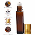 Load image into Gallery viewer, roll on bottle, amber glass bottle, airtight bottle, golden cap, cosmetic packaging, empty cosmetic packaging, lip gloss bottle, roll on bottles , glass roll on , 10 ml bottles , glass bottles , roll on bottles , blac
