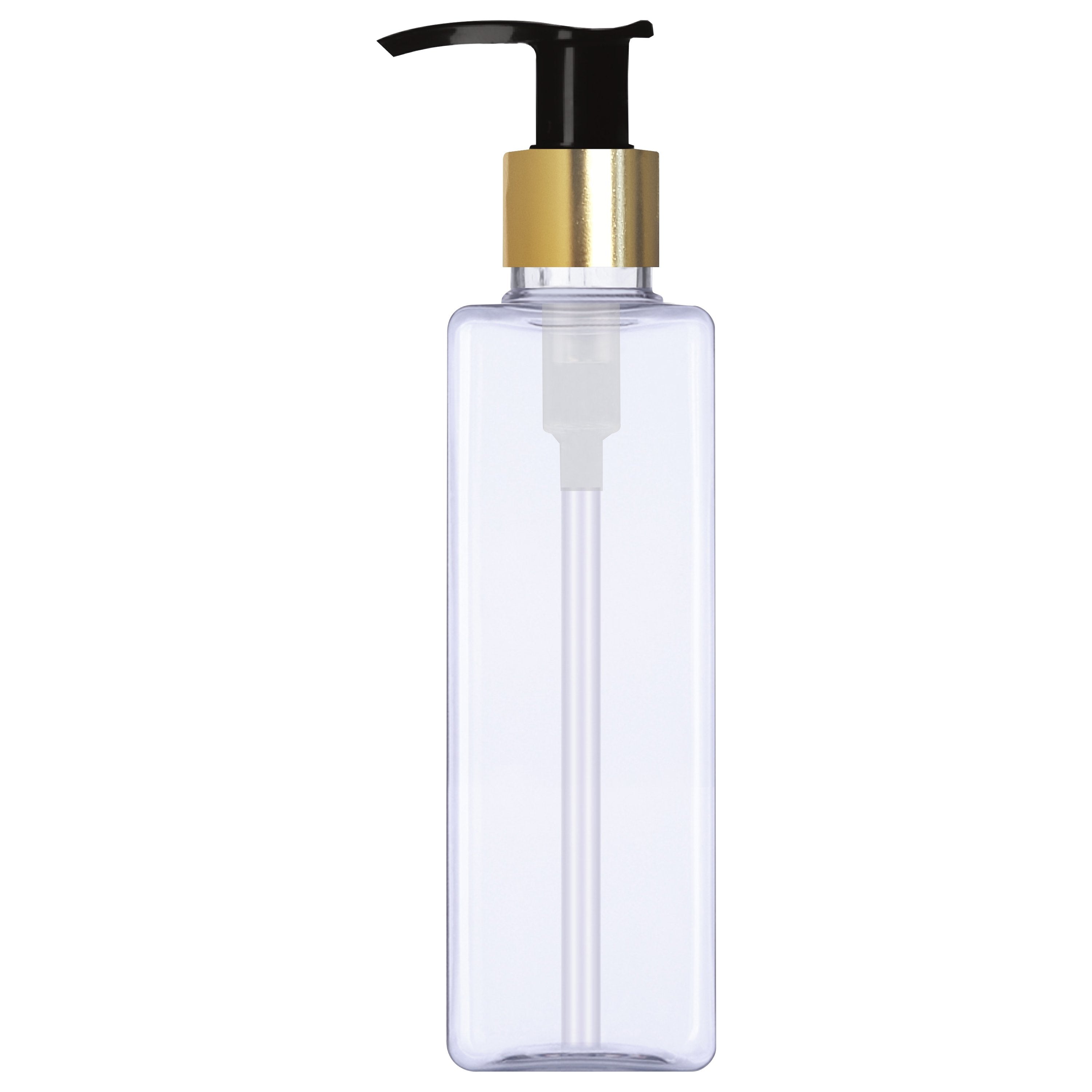 zenvista 100 ml empty plastic bottle with gold plated black dispencer pump for lotion serum oils  kitchen oils  essential oils square bottle transparent bottle for cosmetics hand wash serum