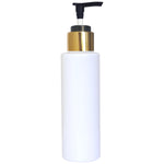Load image into Gallery viewer, zenvista 100ml empty plastic bottle with gold plated dispencer pump cap for lotion serum oils  kitchen oils  essential oils  bottle round  bottle milky white  bottle for cosmetics
