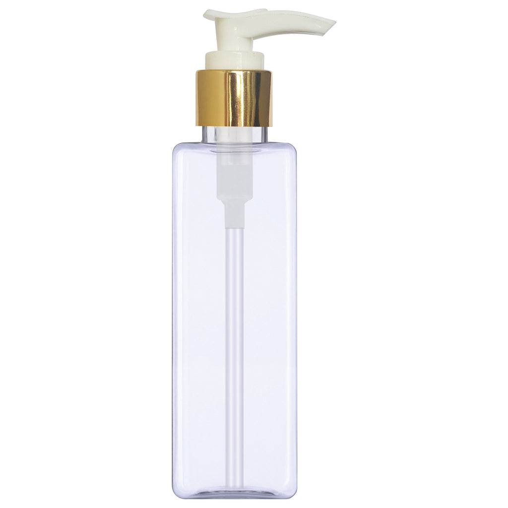 zenvista 100 ml empty plastic bottle with gold plated white dispencer pump for lotion serum oils  kitchen oils  essential oils square bottle transparent bottle for cosmetics hand wash serum