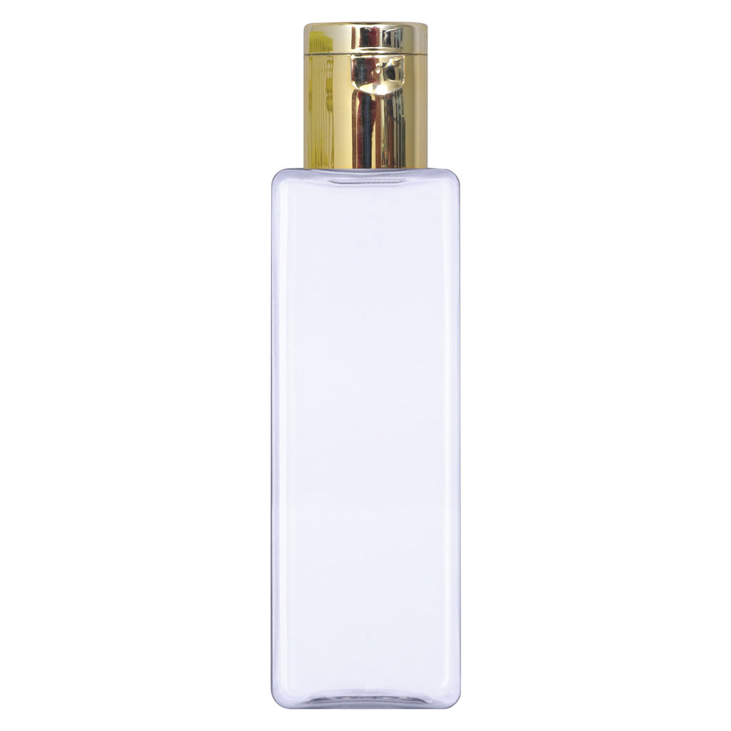zenvista 100 ml empty plastic bottle with gold plated white fliptop cap for lotion serum oils  kitchen oils  essential oils  bottle square bottle transparent bottle for cosmetics