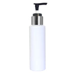Load image into Gallery viewer, zenvista 100ml empty plastic bottle with silver plated dispencer pump cap for lotion serum oils  kitchen oils  essential oils  bottle round  bottle milky white  bottle for cosmetics
