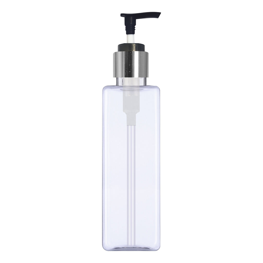 zenvista 100 ml empty plastic bottle with silver plated dispenser pump for lotion serum oils  kitchen oils  essential oils  bottle square bottle transparent bottle for cosmetics