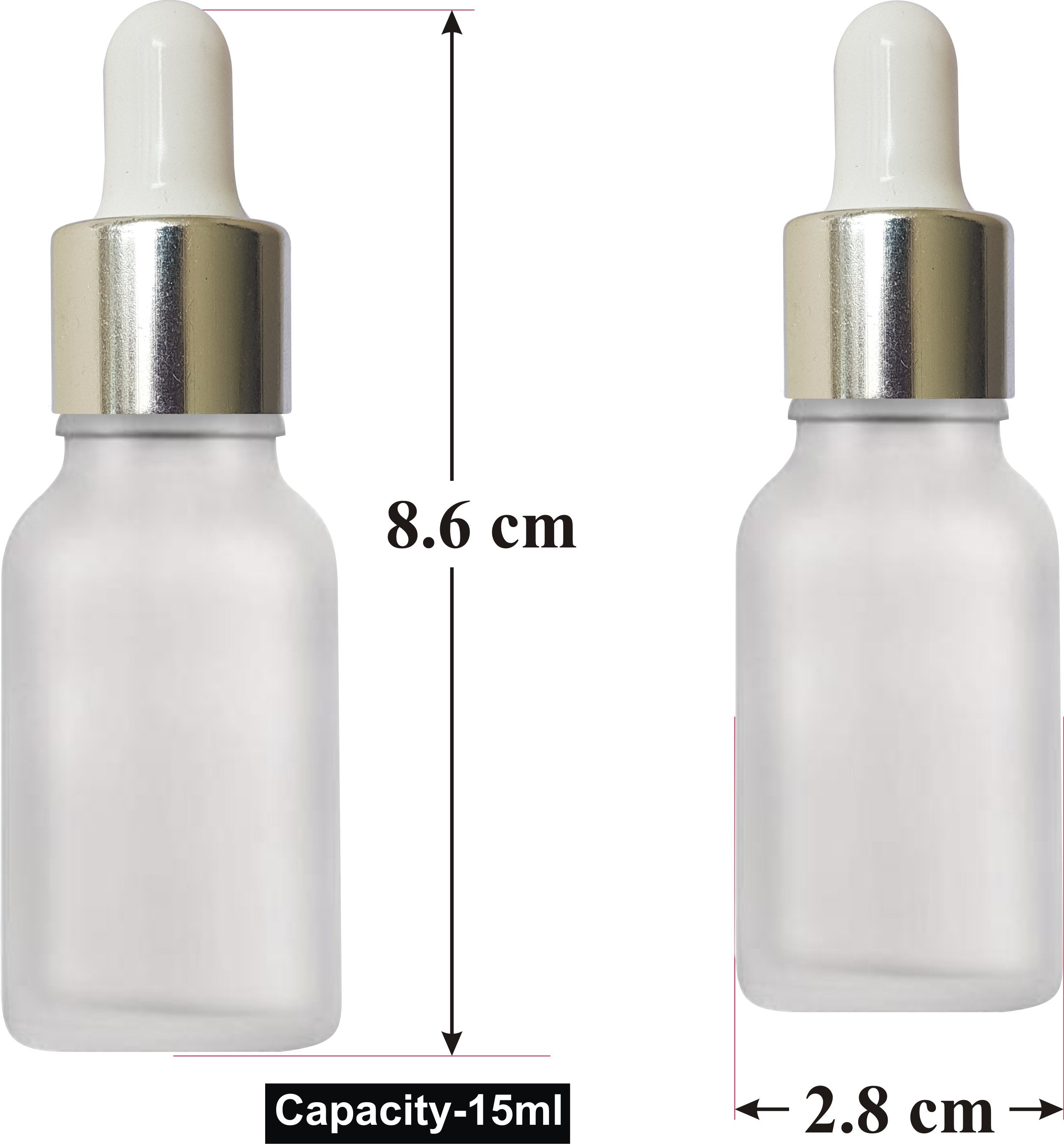 zenvista 15ml and 30ml Frosted Glass Dropper Bottle, Transparent Dropper Bottle, Amber Color Dark Brown Color Glass Dropper Bottle for Essential Oils, Serum, Perfume silver plated white dropper