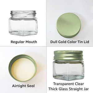 |ZMJ27|  Empty Transparent Clear Glass Jar with Dull Green Tin Lid  | 25gm & 30gm |