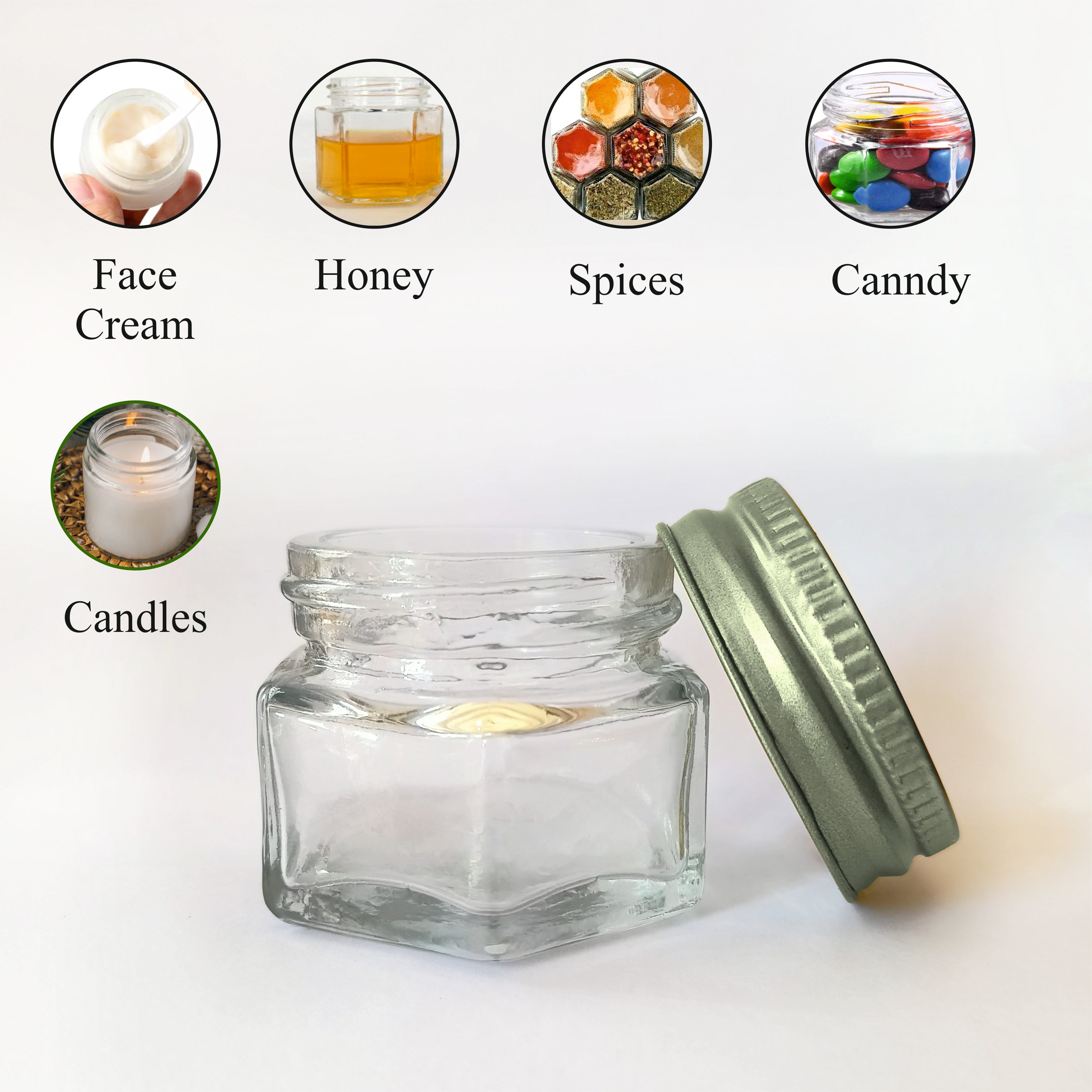|ZMJ27|  Empty Transparent Clear Glass Jar with Dull Green Tin Lid  |25gm|