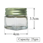 Load image into Gallery viewer, |ZMJ27|  Empty Transparent Clear Glass Jar with Dull Green Tin Lid  | 25gm &amp; 30gm |
