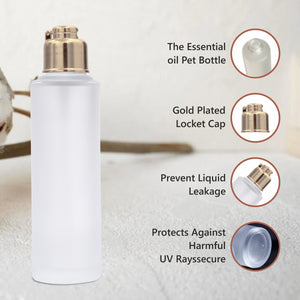 |ZMG43|  FLAT SOLDER FROSTED GLASS BOTTLE WITH GOLD PLATED LOCKET CAP Available Size: 25ml, 30ml, 50ml, 100ml