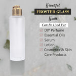 Load image into Gallery viewer, |ZMG43|  FLAT SOLDER FROSTED GLASS BOTTLE WITH GOLD PLATED LOCKET CAP Available Size: 25ml, 30ml, 50ml, 100ml
